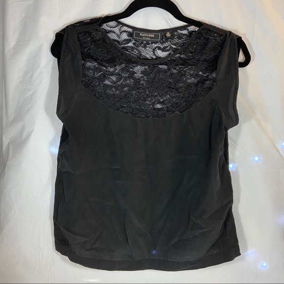 *final price* Vintage! 100% silk! black sleeveless with lace - Picture 1 of 8